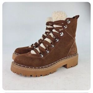 Steve Madden Women's Rainier Ankle Zip Platform 6.5M Shearling Hiking Boots Shoe